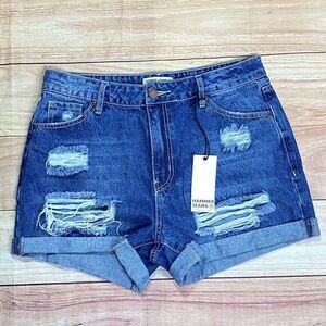 Hammer Denim Jean‎ Shorts Women's Size Large Distressed Mom Stretch NWT